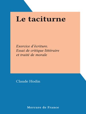 cover image of Le taciturne